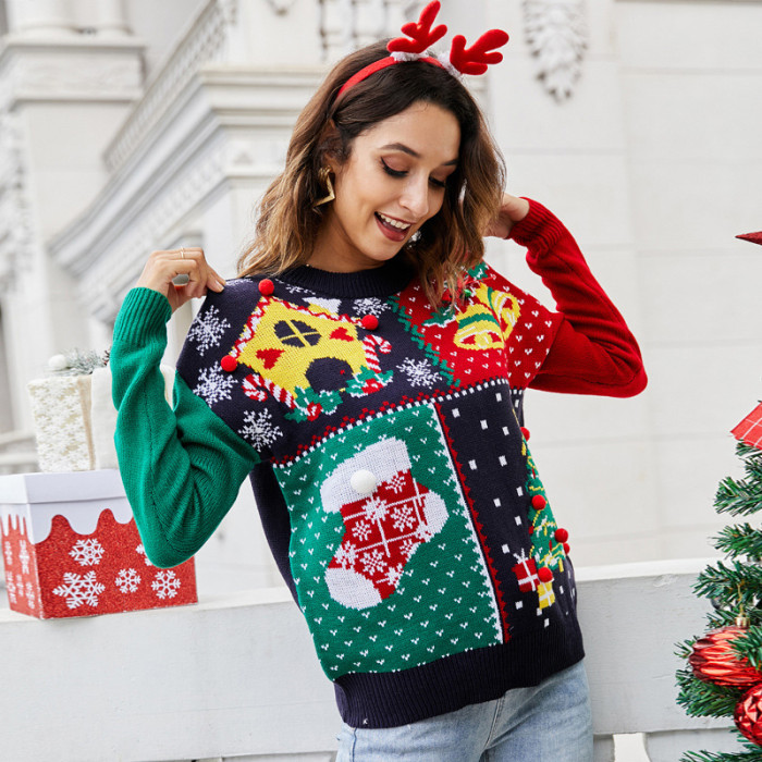 Christmas Sweater Ugly Knitted Long Sleeve Pullover Sweater