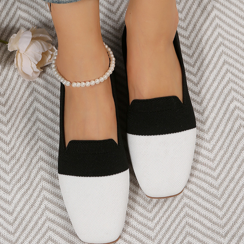 Knitted Lady Soft Bottom Comfortable And Versatile Square Head Flat&loafers