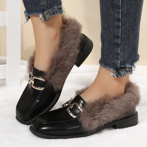 Women's Thick Heeled Plush Single Shoes Flat&loafers