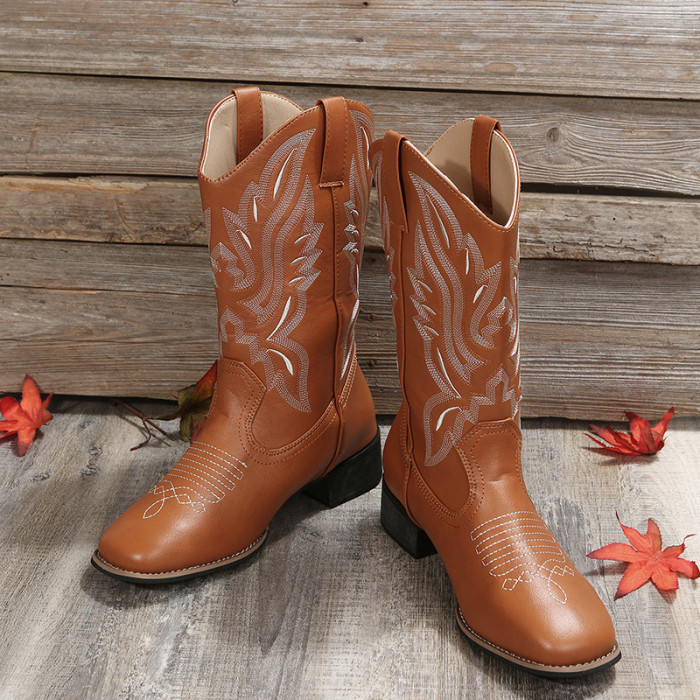 Western Cowboy Female Embroidery V-mouth Sleeve Knight Square Head Retro Boots