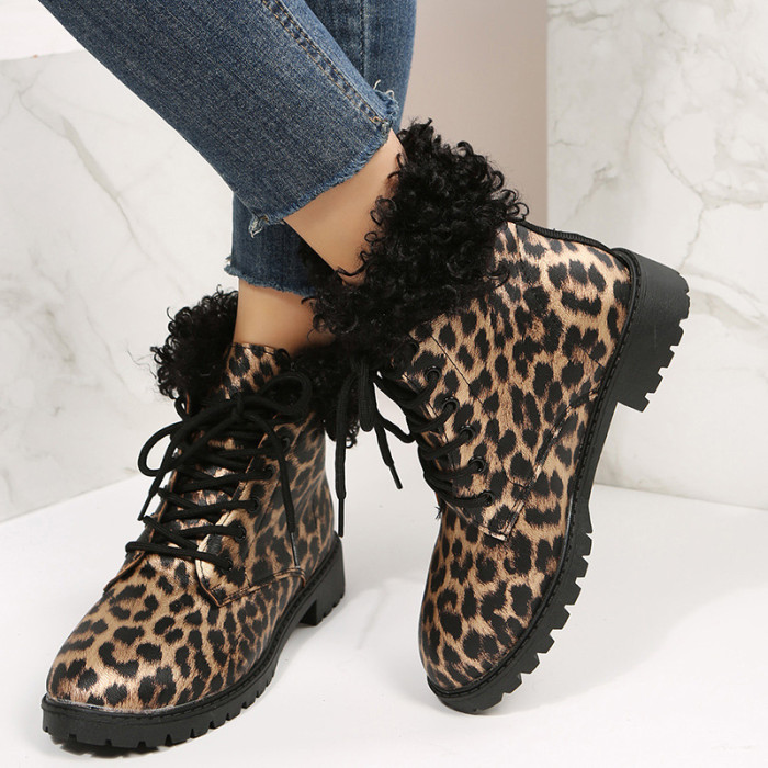Plush Leopard Large Casual Boots for Women Boots