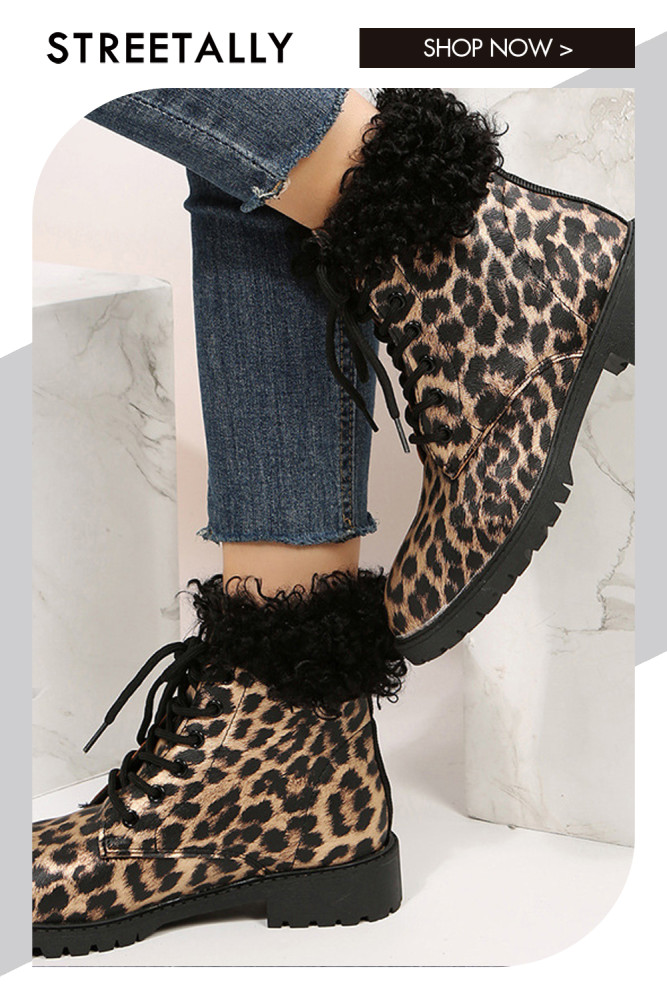 Plush Leopard Large Casual Boots for Women Boots