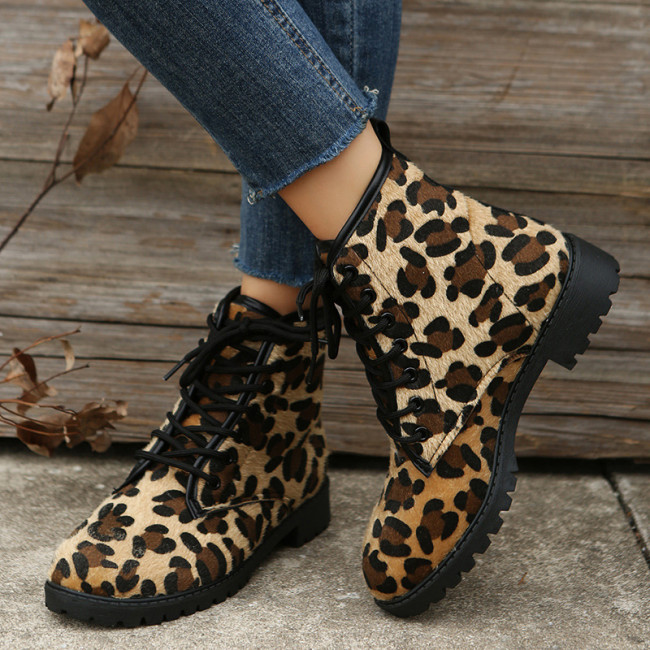 Large Leopard Martin Fashion Suede Thin Boots
