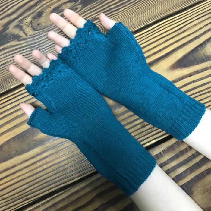 Fashion Ladies Knitted Hand Embroidered Mid Length Half Finger Warm Gloves