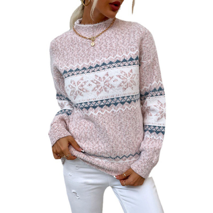 Autumn/Winter Christmas Sweater for Woman Turtleneck Snowflake Print Sweater