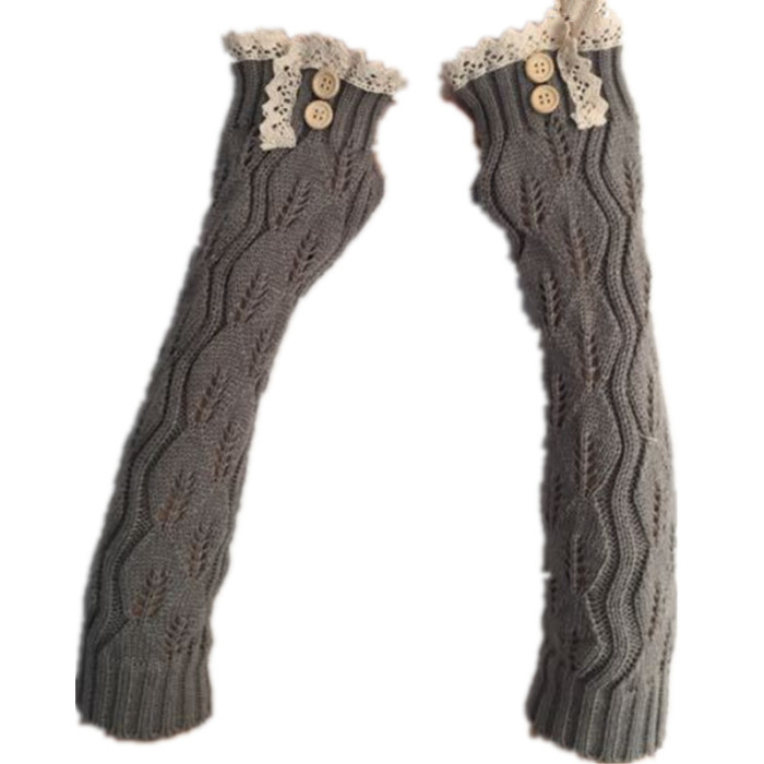 Lace Button Knitted Wool Warm Fingerless Women's Long Gloves