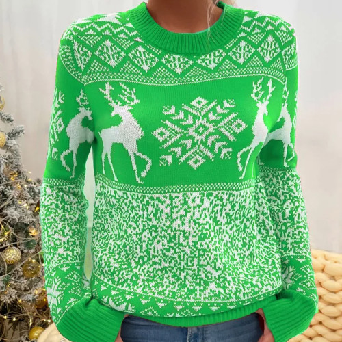 Women's  Christmas Sweater Knitted Reindeer Classic Fair Sweater