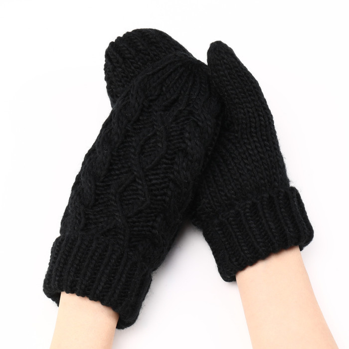 Fashion Knit Plush Thick Rhombus Mittens Women Gloves