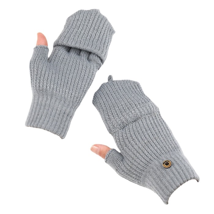 Flip Fleece Warm Student Knit Fingerless Mitts Gloves