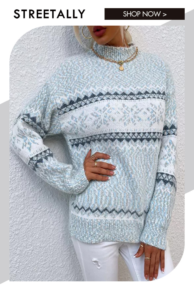 Autumn/Winter Christmas Sweater for Woman Turtleneck Snowflake Print Sweater