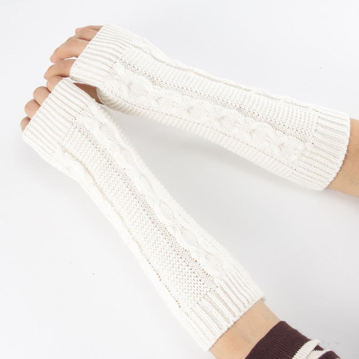 Thick Twist Pattern Fingerless Knitted Wool Gloves