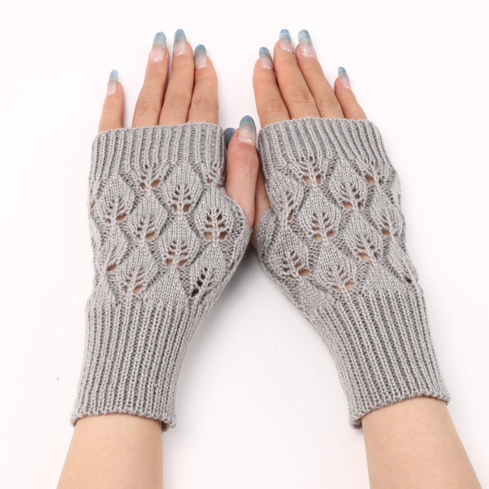 Fashion Knitted Half Finger Wool Warm Couple Short Sleeve Fingerless Gloves