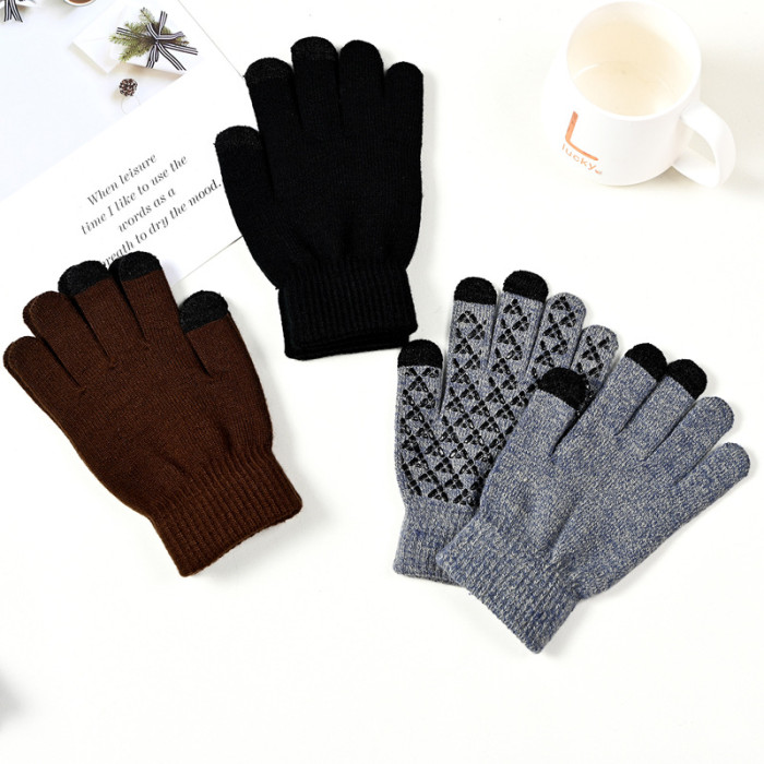 Winter Knitted Warm Couple Wool Fleece Dot Non-slip Gloves