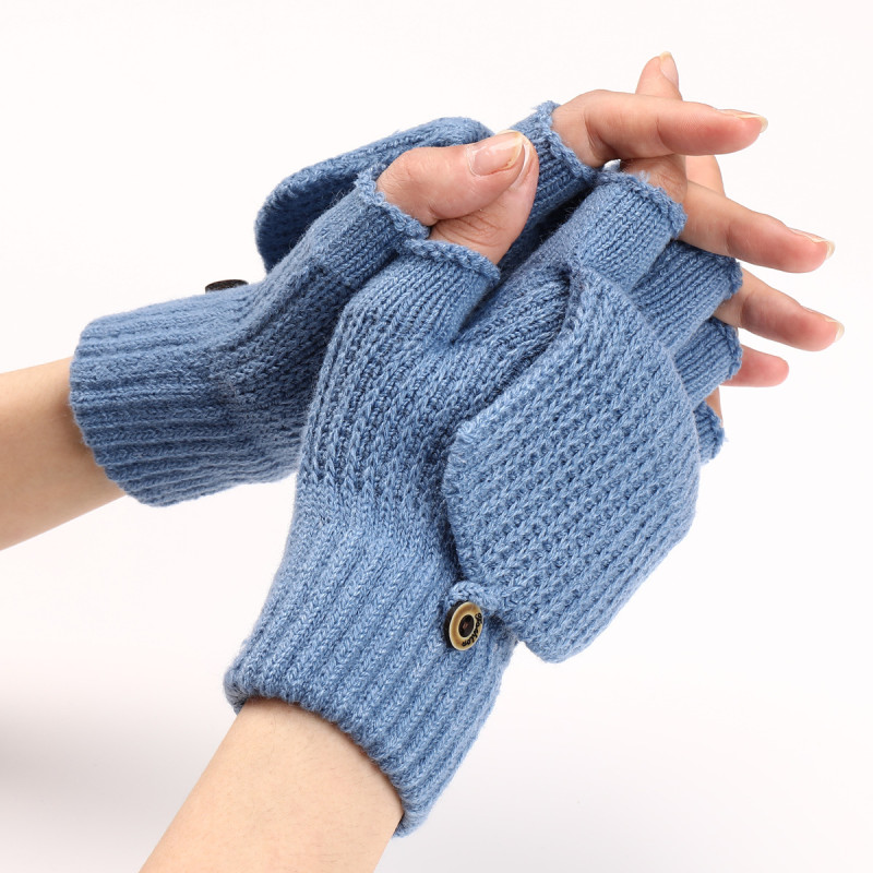 Flip Fleece Warm Student Knit Fingerless Mitts Gloves