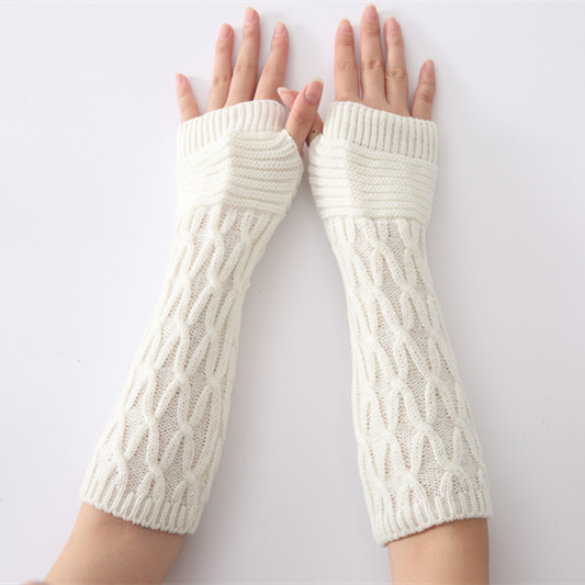 Winter Knitted Half Finger Fingerless Wool Pattern Thermal Women's Gloves