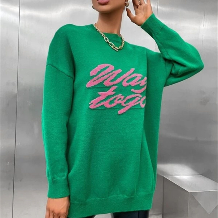 Wensilian Y2K Green Knitted Women Sweater
