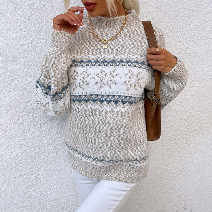 Autumn/Winter Christmas Sweater for Woman Turtleneck Snowflake Print Sweater