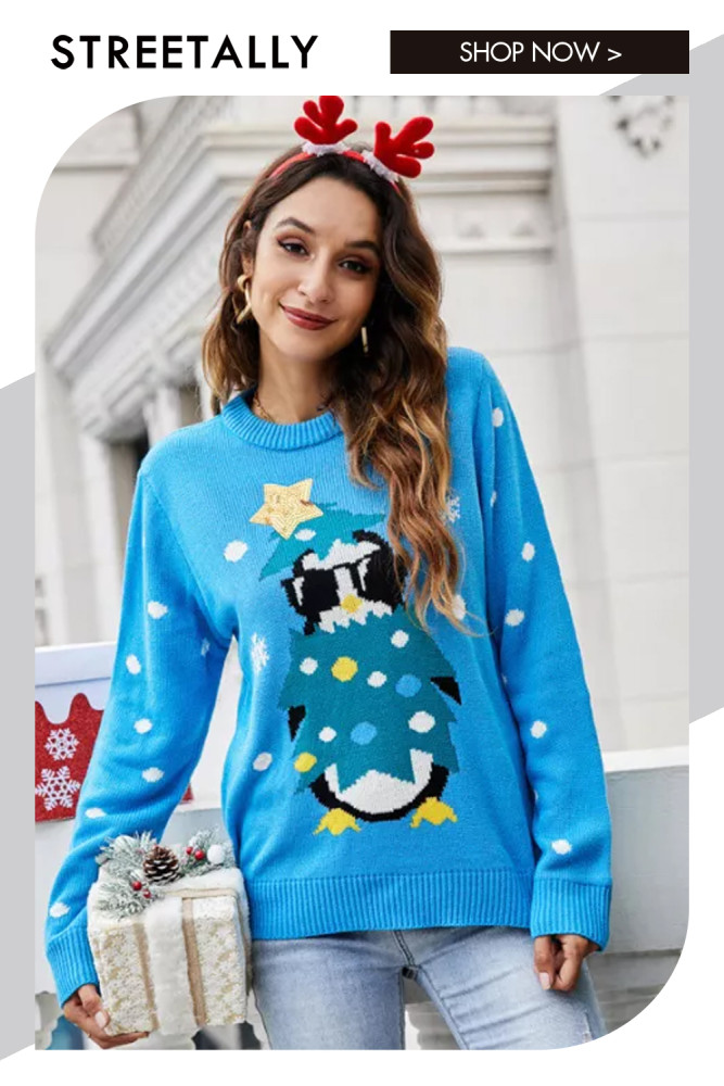 Womens Ugly Christmas Sweater Holiday Snowflake Knitted Pullover