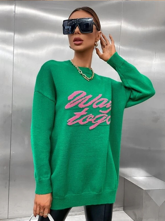 Wensilian Y2K Green Knitted Women Sweater