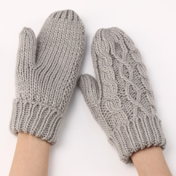 Fashion Knit Plush Thick Rhombus Mittens Women Gloves
