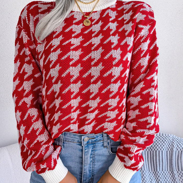 Fashion Houndstooth Women Sweater