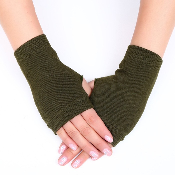 Embroidered Women's Cotton Fingerless Knit Panel Mittens Gloves