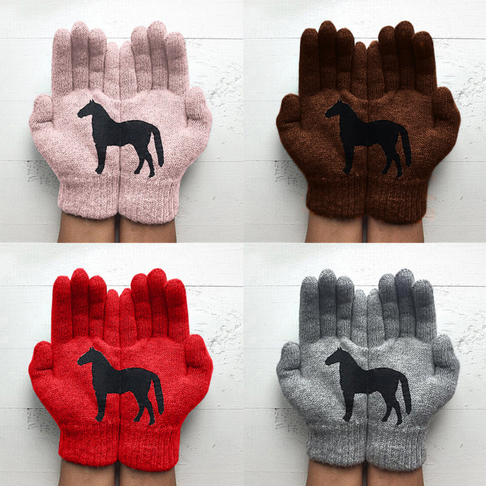 Fashion Thickened Warm Knit Irregular Stitching Elastic Outdoor Ski Gloves