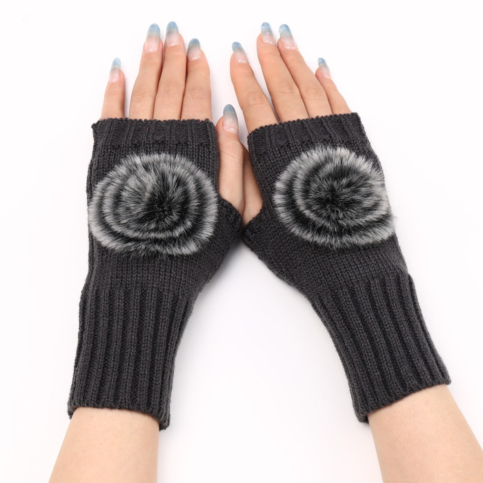 Short Fashion Fur Knitted Wool Sleeves Thermal Gloves