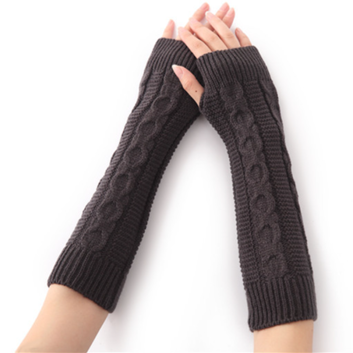 Thick Twist Pattern Fingerless Knitted Wool Gloves