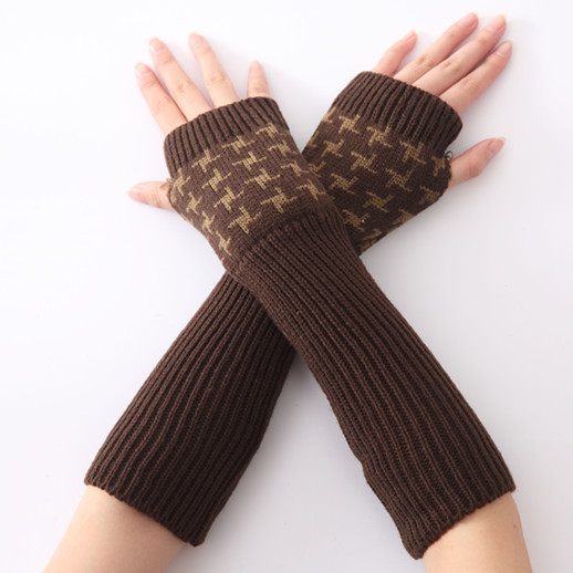 Jacquard Fashion Warm Knitted Wool Half Finger Open Finger Gloves