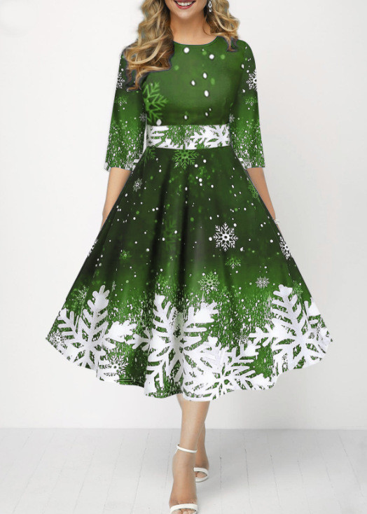 Autumn/Winter Christmas Women Dress Snowflake Print Vacation Dress