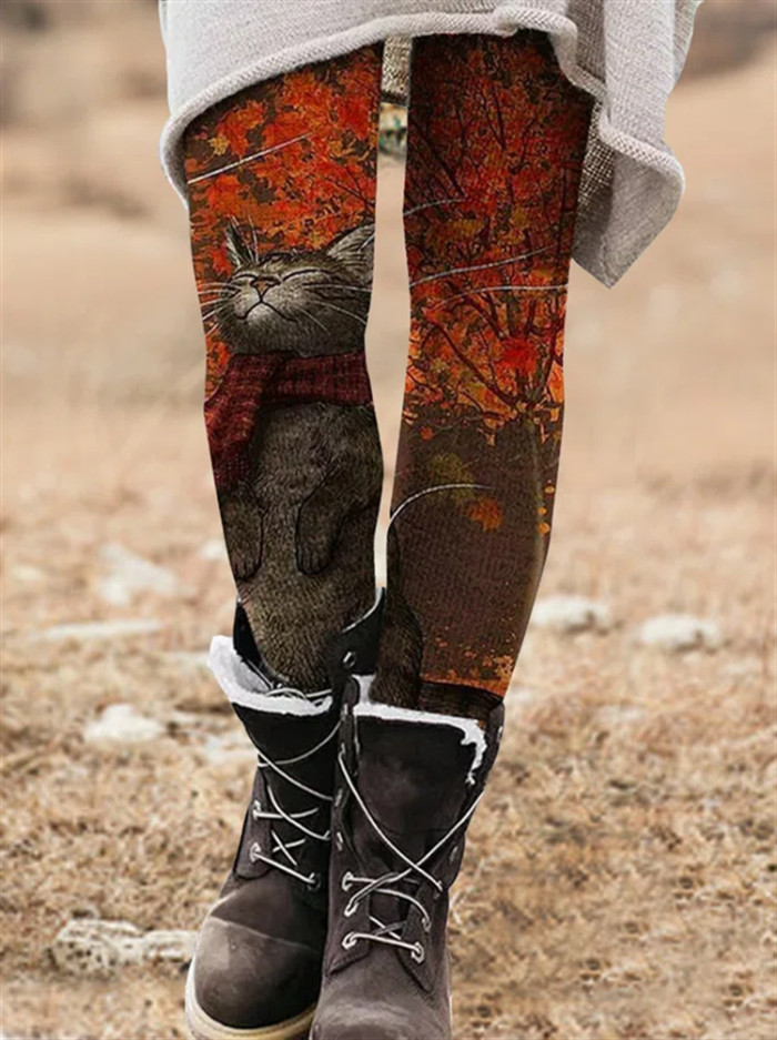 Women Haraujuku Casual Skull Patchwork Long Winter Warm Print Legging