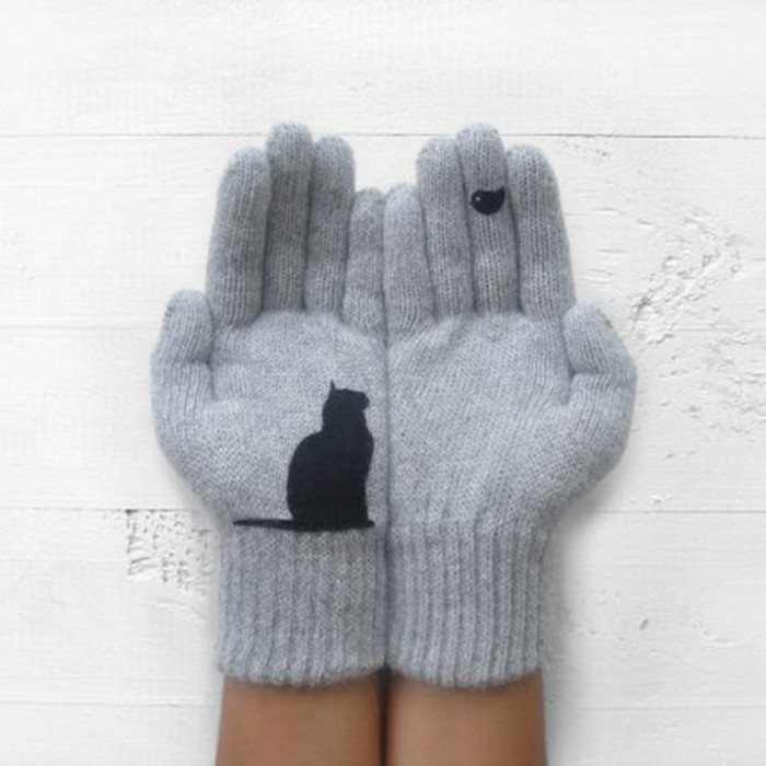 Warm Cashmere Thick Printed Full Finger Men's and Women's Christmas Gloves