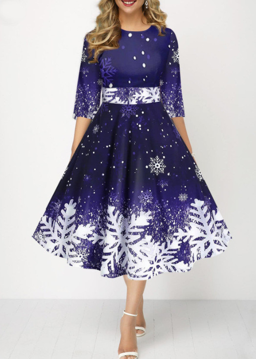 Autumn/Winter Christmas Women Dress Snowflake Print Vacation Dress
