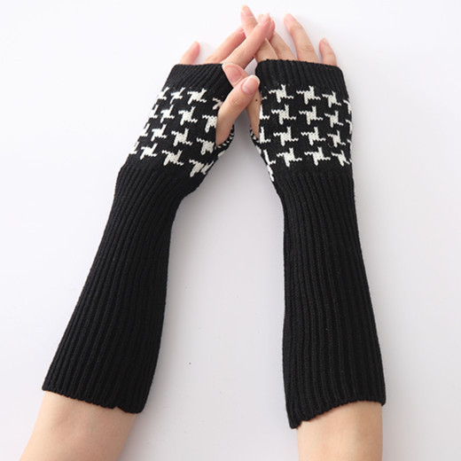 Jacquard Fashion Warm Knitted Wool Half Finger Open Finger Gloves