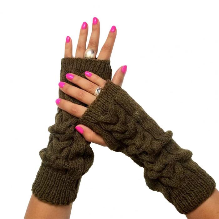 Women's Fingerless Warm Soft Woven Open Finger Outdoor Knit Gloves