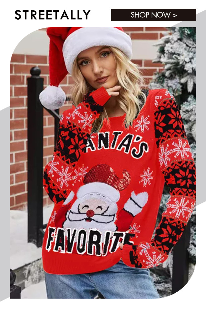 Christmas Sweater Women's Assorted Pullover Santa Embroidered Crew Neck Knit Sweaters