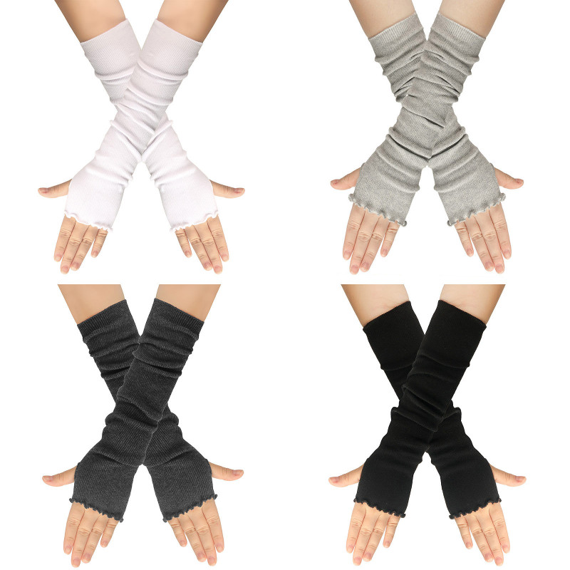 Fashion Ruffle Sleeve Warm Solid Color Long Sleeve Fingerless Gloves