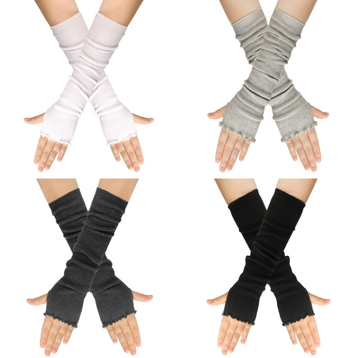 Fashion Ruffle Sleeve Warm Solid Color Long Sleeve Fingerless Gloves