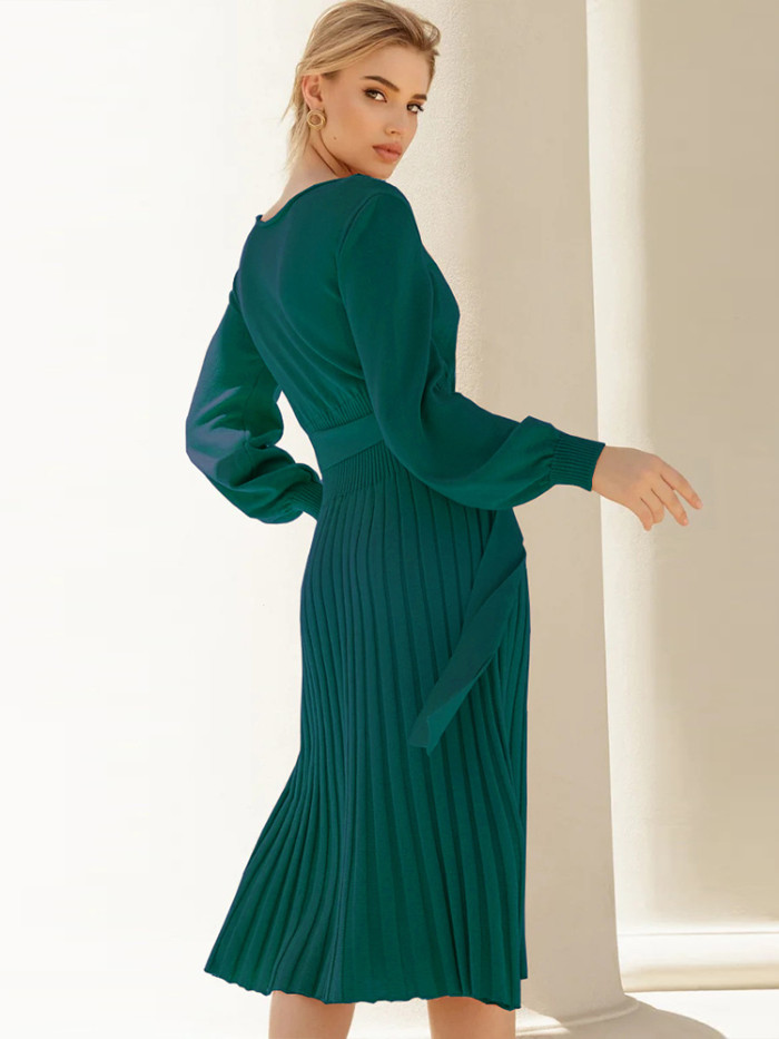 Elegant Knitted Dress Women Long Sleeve Knit Sweater Dresses