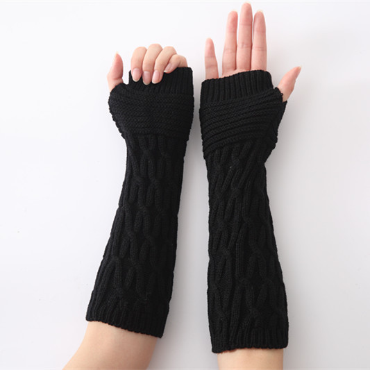 Winter Knitted Half Finger Fingerless Wool Pattern Thermal Women's Gloves