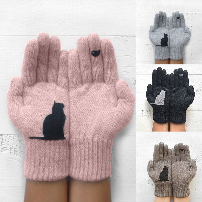Warm Cashmere Thick Printed Full Finger Men's and Women's Christmas Gloves