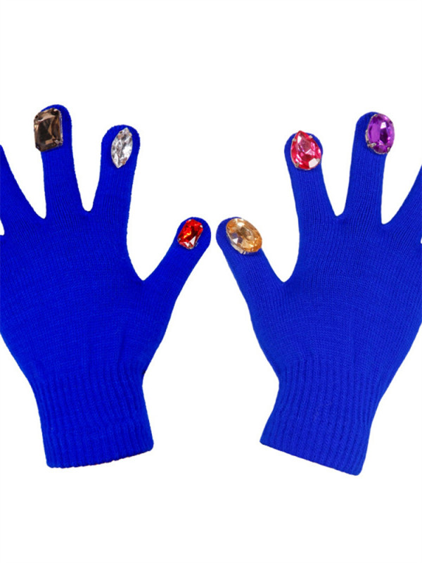 Fashion Ladies Rhinestone Stitching Knit Warm Full Finger Stretch Mittens