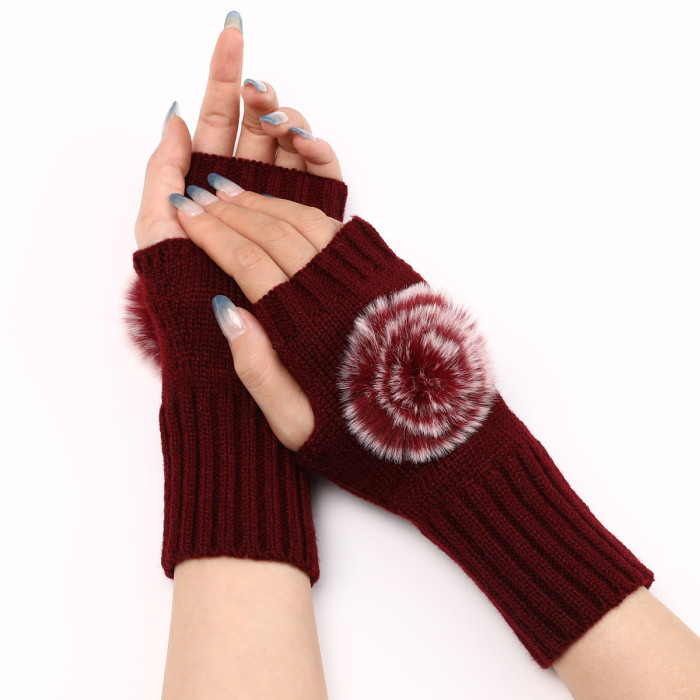 Short Fashion Fur Knitted Wool Sleeves Thermal Gloves