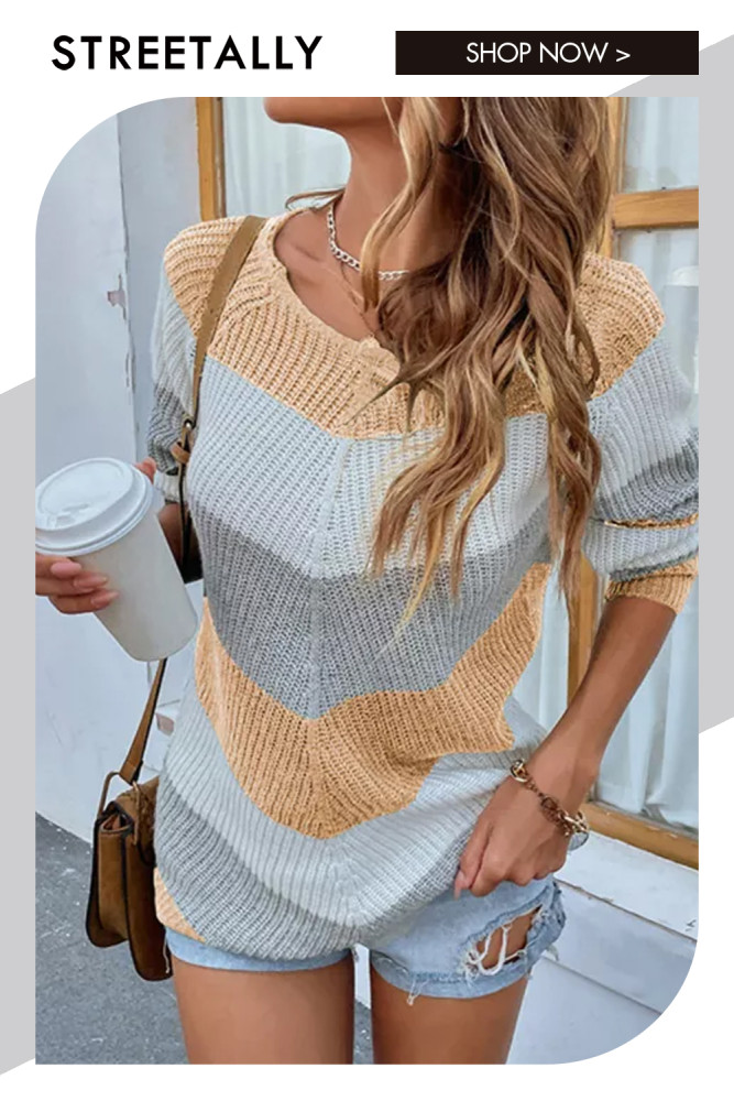 Autumn&Winter Women's Sweater Round neck Pullover Color Matching Sweater