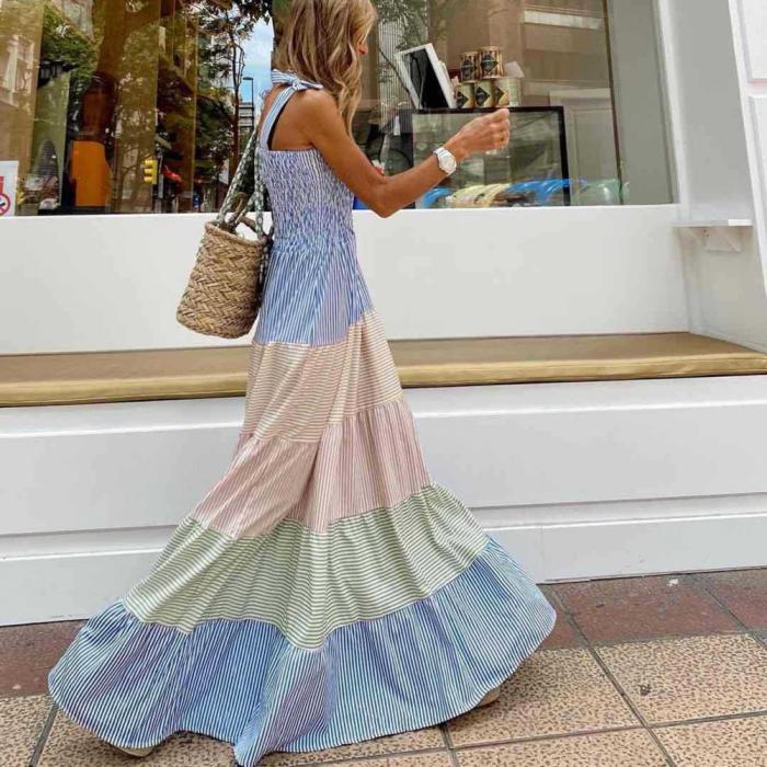 Fashion Loose Pleated Sleeveless Elegant Butterfly Square Neck Tube Top  Maxi Dress