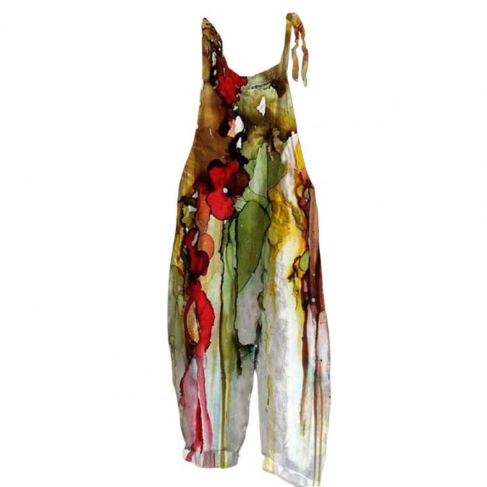 Women's Fashion Loose Colorful Flower Print Jumpsuit