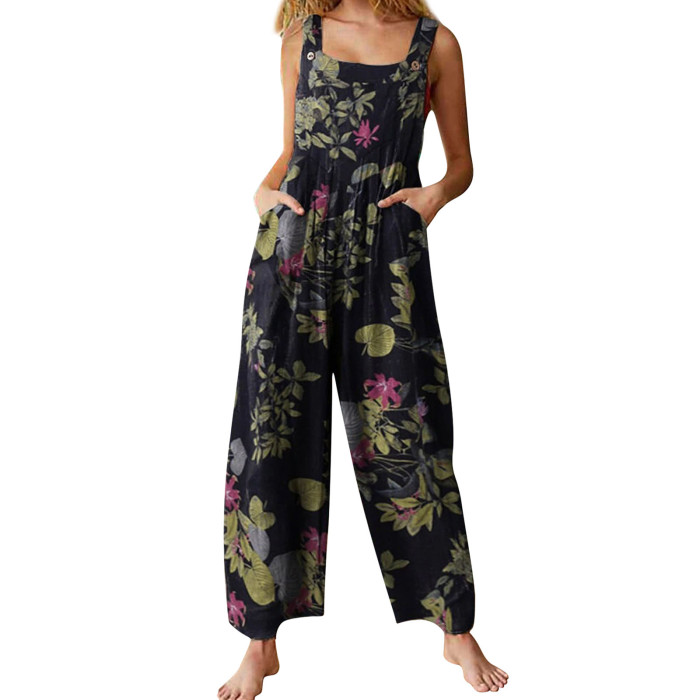 Women's Ethnic Multicolor Square Neck Sleeveless Casual Jumpsuit