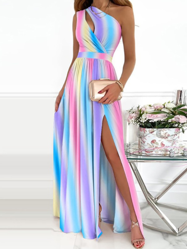 Fashion Sexy Hollow Out Sleeveless Party Elegant Printing Dress