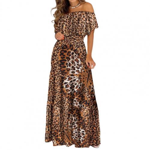 Trendy Leopard Print Ruffles Bohemian Sexy Casual Elegance Vacation Dress